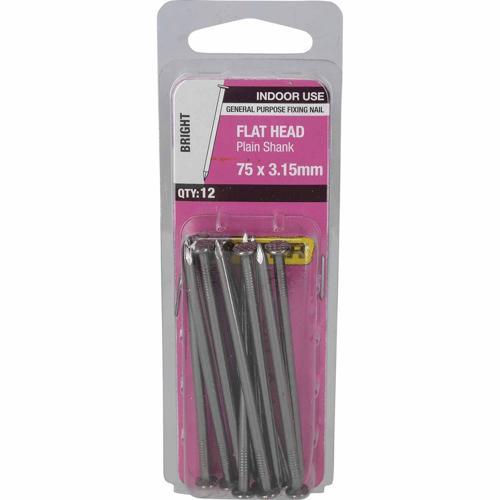 Otter Flat Head Nails 75 X 3.15mm Bright Pack of 12