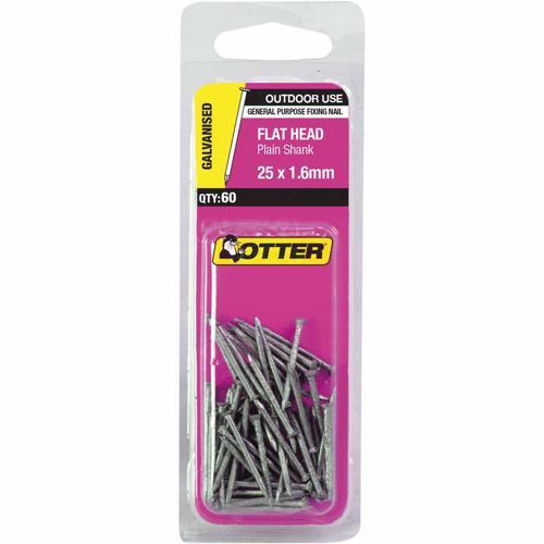 Otter Flat Head Nails 25 X 1.6mm Galvanised Pack of 60