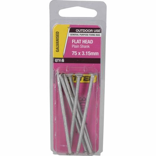 Otter Flat Head Nails 75 X 3.15mm Galvanised Pack of 6