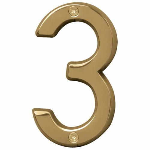 HY-KO Letterbox Number 3 102mm Polished Brass Finish BR-42PB/3