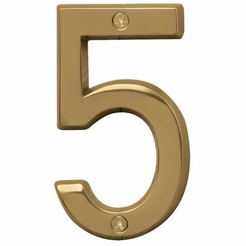 HY-KO Letterbox Number 5 102mm Polished Brass Finish BR-42PB/5