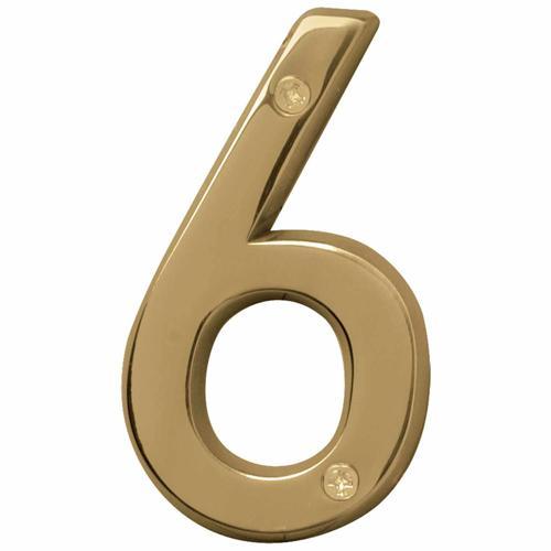 HY-KO Letterbox Number 6 102mm Polished Brass Finish BR-42PB/6