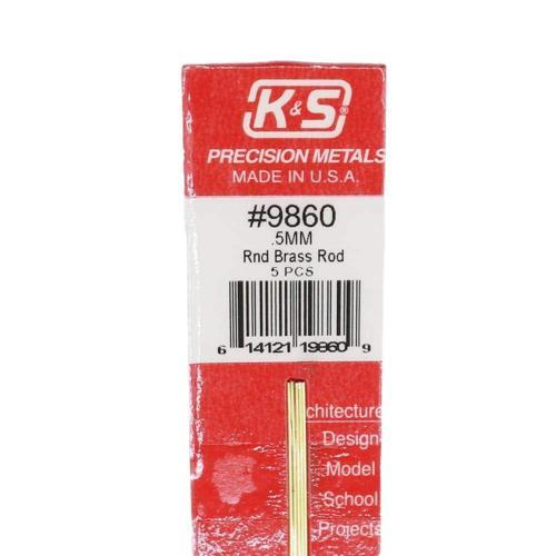K&S Metal Round Brass Rod 0.5mmx300mm Pack of 5