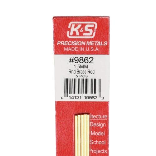 K&S Metal Round Brass Rod 1.5mmx300mm Pack of 5