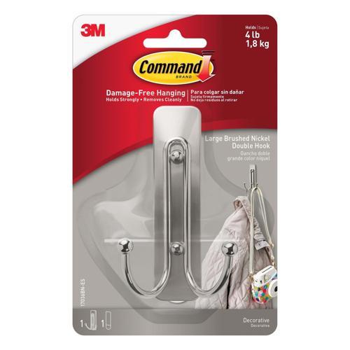 Command Double Wall Hook 17036BN-ES Large Brushed Nickel