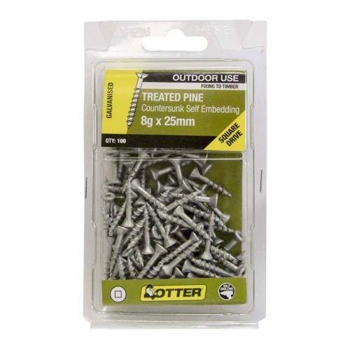 Otter Treated Pine Screws 8g X 25mm Pack of 100 Galvanised