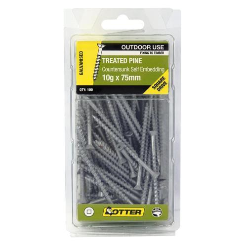 Otter Treated Pine Screws 10g X 75mm Pack of 100 Galvanised CHSG10753