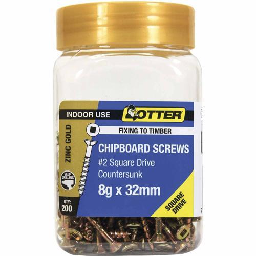 Otter Chipboard Screws 8g X 32mm Pack of 200 Zinc Gold Plated