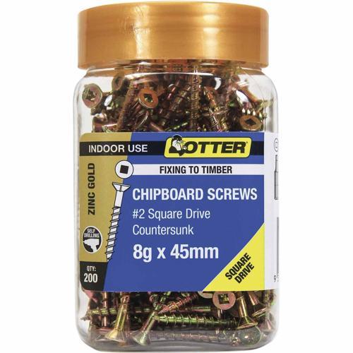 Otter Chipboard Screws 8g X 45mm Pack of 200 Zinc Gold Plated