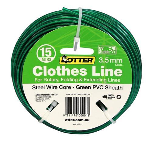 Otter Clothesline Wire Steel PVC 3.5mm X 15m Green