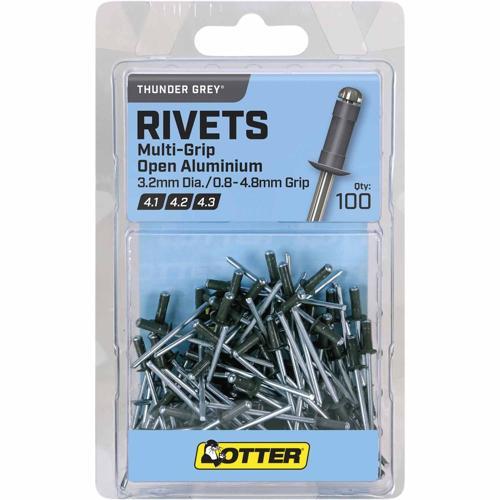 Otter Blind Rivets 3.2 Pack of 100 Aluminium Thunder Grey