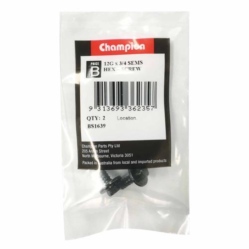 Champion Screw Hex SEMS With Washer 12G X 3/4 Inch Black Pack of 2
