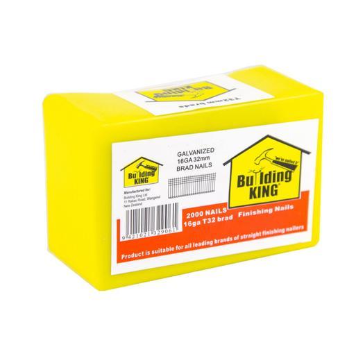Building King Straight Brad Nails 32mm X 16g Galvanised Pack of 2 000