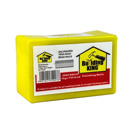 Building King Straight Brad Nails 45mm X 16g Galvanised Pack of 2 000