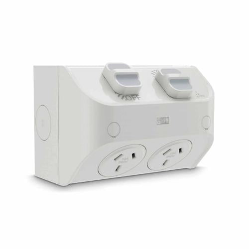 HPM Aqua Weatherproof Double Powerpoint 10 Amp Misty Grey