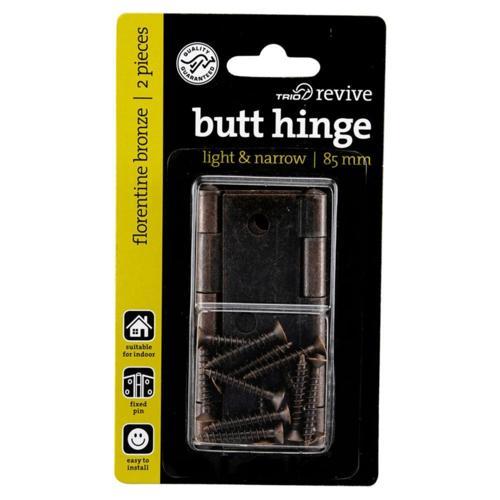 Trio Butt Hinge Fixed 85mm Florentine Bronze 85mm Flow Bronze Pack of 2