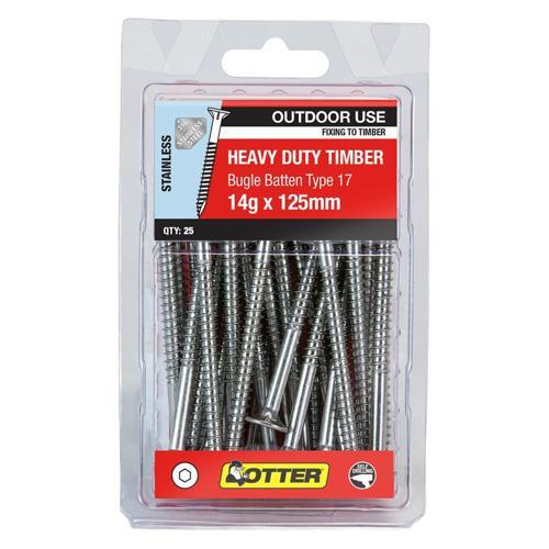 Otter Heavy Duty Timber Screws 14g X 125mm Pack of 25 Stainless Steel