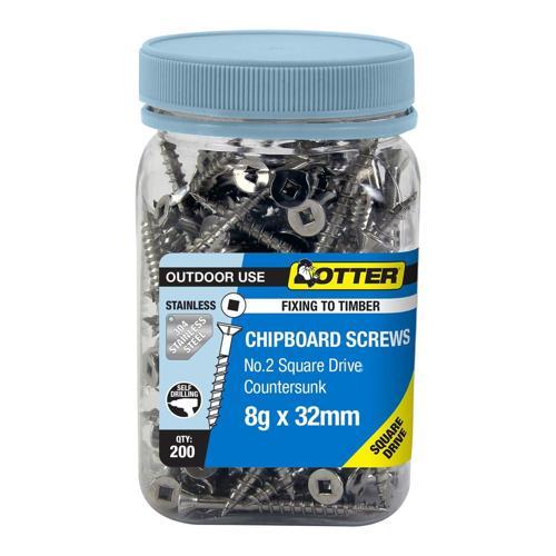 Otter Chipboard Screws 8g X 32mm SS304 Pack of 200