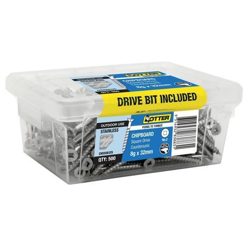 Otter Chipboard Screws 8g X 32mm Pack of 500 Stainless Steel 304