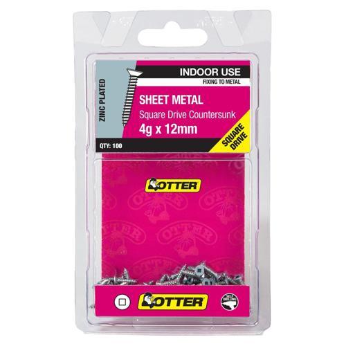 Otter Sheet Metal Screws 4g X 12mm Pack of 100 Zinc Plated SECZ04123SQ