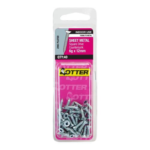 Otter Sheet Metal Screws 6g X 12mm Pack of 40 Zinc Plated SECZ0612PSQ