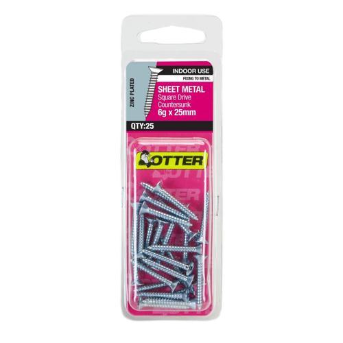 Otter Sheet Metal Screws 6g X 25mm Pack of 25 Zinc Plated