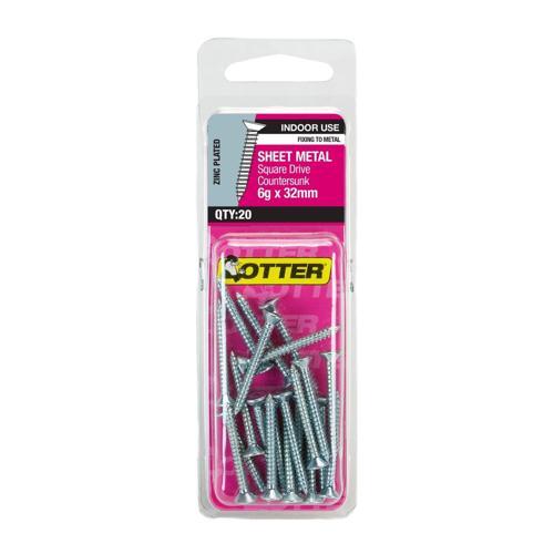 Otter Sheet Metal Screws 6g X 32mm Pack of 20 Zinc Plated