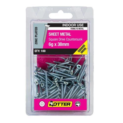 Otter Sheet Metal Screws 6g X 38mm Pack of 100 Zinc Plated