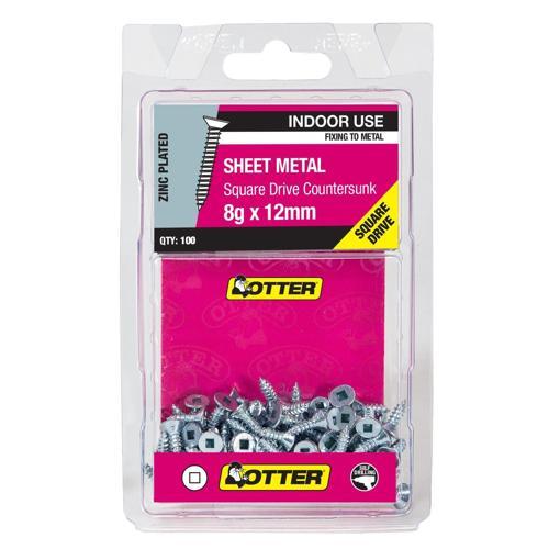 Otter Sheet Metal Screws 8g X 12mm Pack of 100 Zinc Plated