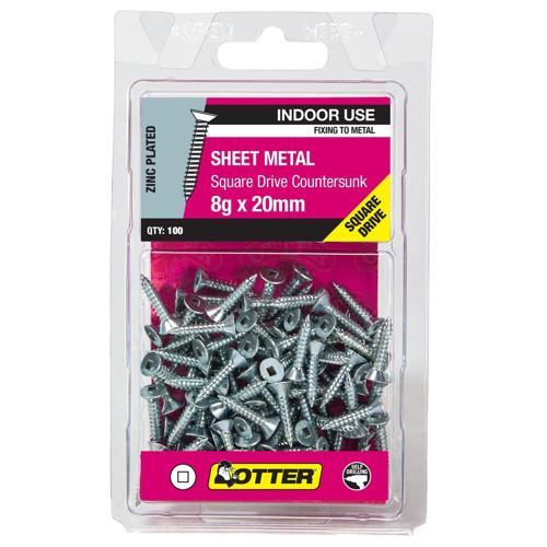 Otter Sheet Metal Screws 8g X 20mm Pack of 100 Zinc Plated SECZ08203SQ