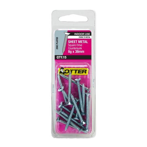 Otter Sheet Metal Screws 8g X 38mm Pack of 15 Zinc Plated