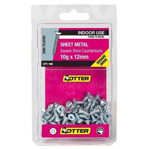 Otter Sheet Metal Screws 10g X 12mm Pack of 100 Zinc Plated SECZ10123SQ