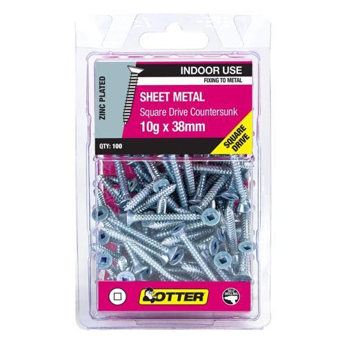 Otter Sheet Metal Screws 10g X 38mm Pack of 100 Zinc Plated SECZ10383SQ