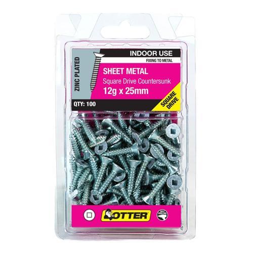Otter Sheet Metal Screws 12g X 25mm Pack of 100 Zinc Plated