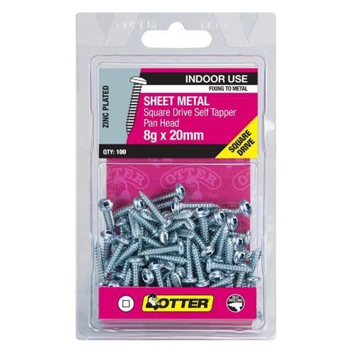 Otter Sheet Metal Screws 8g X 20mm Pack of 100 Zinc Plated SEPZ08203SQ