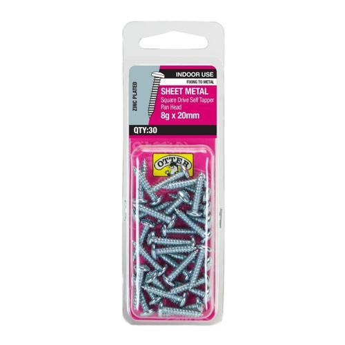 Otter Sheet Metal Screws 8g X 20mm Pack of 30 Zinc Plated