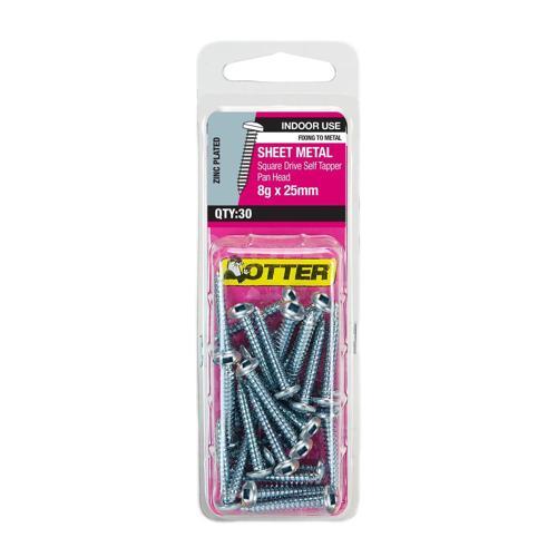 Otter Sheet Metal Screws 8g X 25mm Pack of 30 Zinc Plated