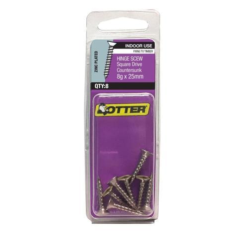 Otter Hinge Screws 8g X 25mm Pack of 8 Zinc Plated