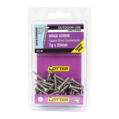 Otter Hinge Screws 7g X 25mm Pack of 50 Stainless Steel HISS07252SQ