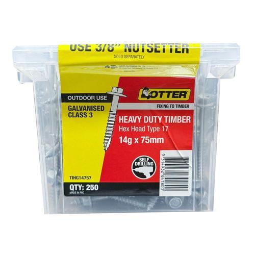 Otter Heavy Duty Timber Screws 14g X 75mm Pack of 250 Galvanised TIHG14757