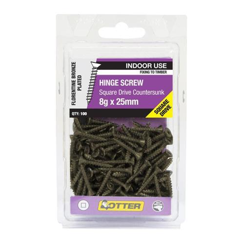 Otter Hinge Screws 8g X 25mm Pack of 100 Florentine Bronze