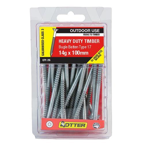 Otter Heavy Duty Timber Screws 14g X 100mm Pack of 25 Galvanised