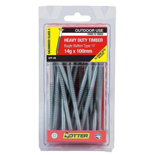 Otter Heavy Duty Timber Screws 14g X 125mm Pack of 25 Galvanised