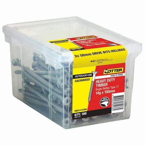 Otter Heavy Duty Timber Screws 14g X 150mm Pack of 100 Galvanised BBEG141503DB
