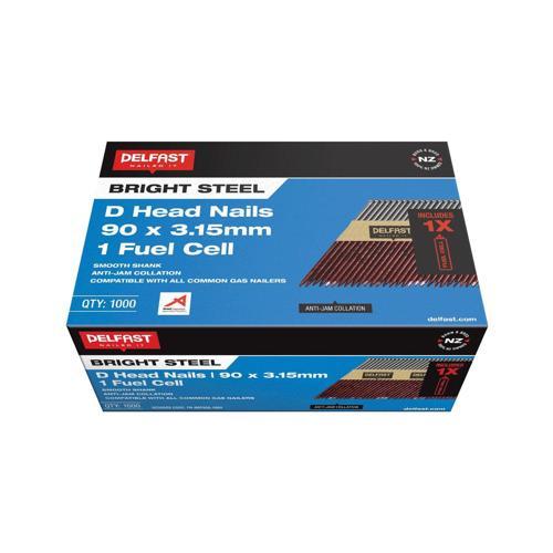 Delfast D Head Collated Nails With Fuel Cell 90 X 3.15mm Bright Pack of 1 000