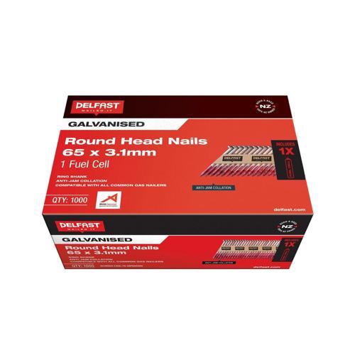 Delfast Round Head Collated Nails With Fuel Cell 65 X 3.1mm Galvanised Pack of 1