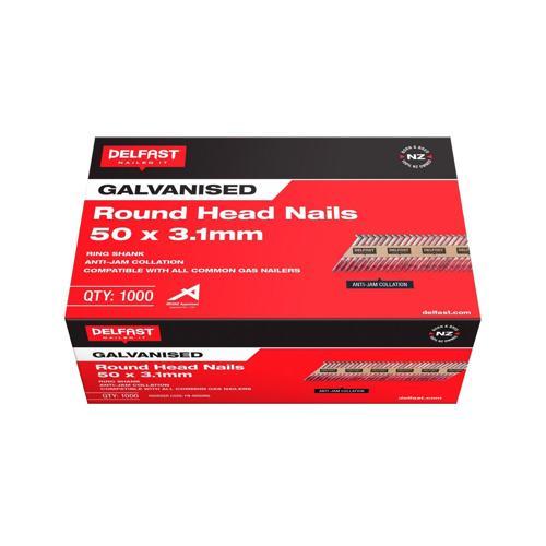 Delfast Roundhead Collated Nails 50 X 3.1mm Galvanised Pack of 1 000