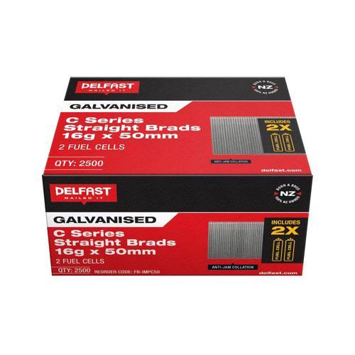 Delfast C Series Straight Brads With Fuel Pack 16g X 50mm Galvanised Pack of 2