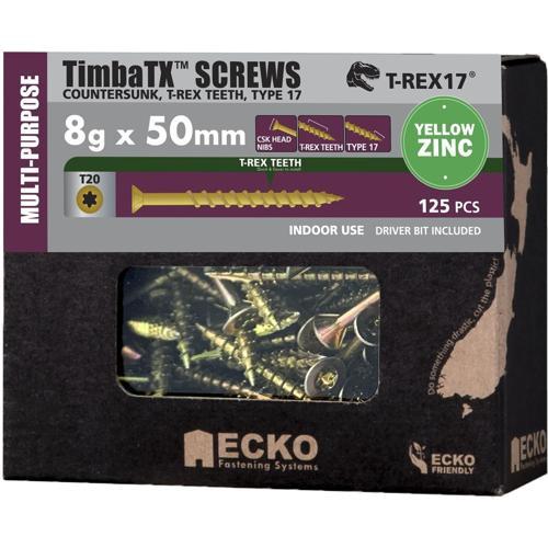 Ecko Timba TX TimbaTX Multi-Purpose Screws 8g-10 X 50mm Pack of 125 Yellow Zinc