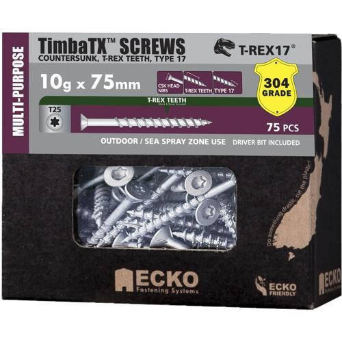 Ecko Timba TX TimbaTX Multi-Purpose Screws 10g-9 X 75mm Pack of 75 304 Stainless